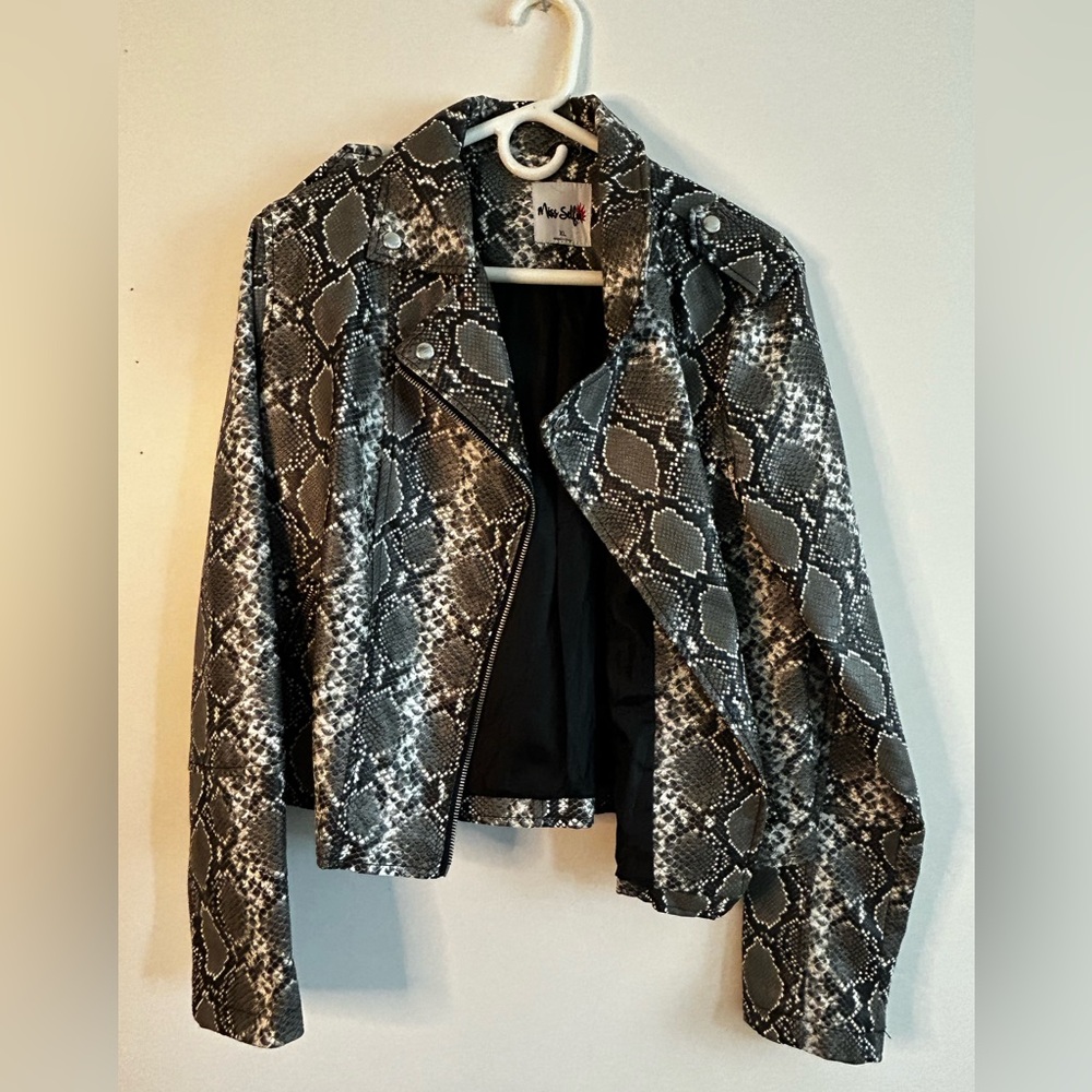 Miss Selfie gray snakeskin leather jacket